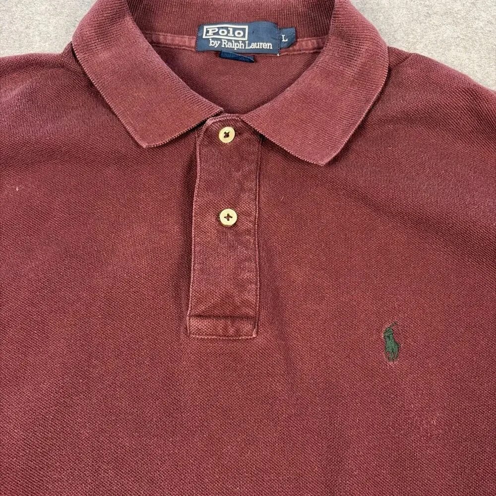Ralph Lauren 100 % Cotton Burgundy Color Men Size Lg Polo Shirt